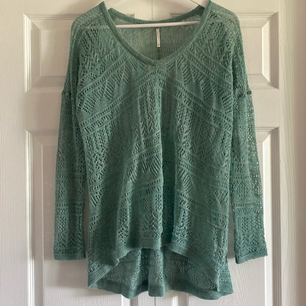 Free People Oversized Open Weave Linen Blend V Neck Sweater - Size XSmall